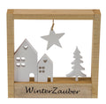 Holzhäuser m.Tanne natur/weiß im Holzrahmen 17.5x3x17cm