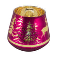 Glaswindlicht m.Hirsch/Tanne pink innen gold 12x12x11cm