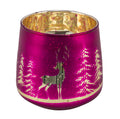Glaswindlicht m.Hirsch/Tanne pink innen gold 14.5x14.5x14.5cm