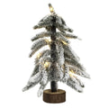 Frostbedeckter künstlicher weihnachtsbaum w-baum 12led 30cm grün mit warmen led-lichtern und rustikalem holzfuß