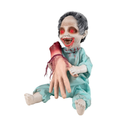 Babyzombie mit abgetrennter Hand animiert 30 cm Halloween Ptit Clown