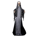 Ein wachsende reaper 180-240 cm animierte skelettfigur mit schwarzer und grauer robbe und glühenden roten augen