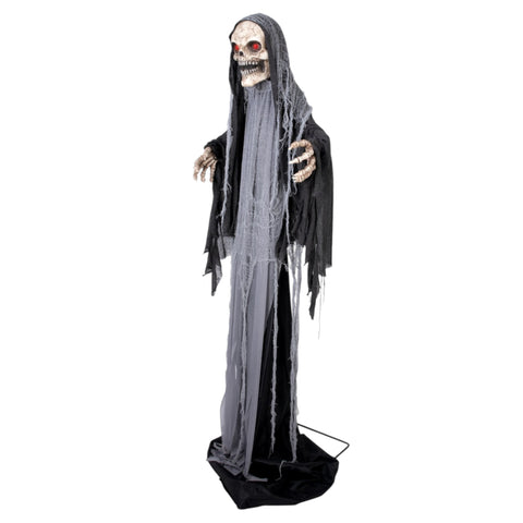 Wachsender reaper halloween-dekoration 180-240 cm mit skelettfigur, leuchtenden roten augen und schwarzen zerschlissenen gewändern