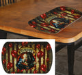 Rechteckiges tablett horrorclown mit vintage zirkusmotiv und bedrohlichem clown vor rot-geringeltem hintergrund