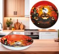 Schüssel kürbisse 27x9 cm in orange mit halloween motiven aus keramik zeigt kürbisse und hexe vor mondschein