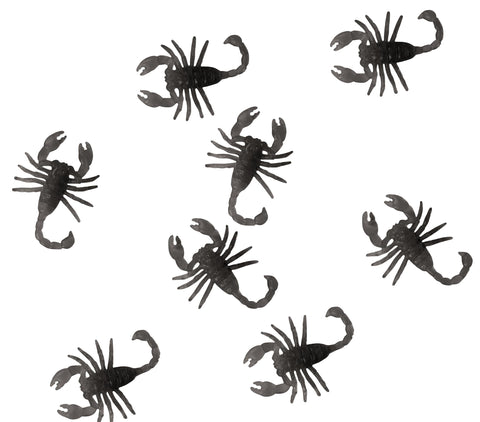 Schwarze kunststoff-skorpione als deko 8er set 6 cm für halloween oder partys
