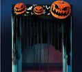 Orange halloween vorhang horrokürbis 90x90 cm mit geschnitzten kürbissen schwarzen fledermäusen und tropfenden stoffakzenten