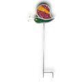 Bunter glas gartenstecker schnecke 60cm aus bemaltem metall mit pink-gelber schale und grünem körper