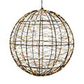Ein kugelförmiger hängelampe mit dunklem metallrahmen und warmweißen led-lichtern ball metall 500led flash