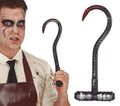 Schwarzer kunststoffhaken mit roten details und strukturierte oberfläche als horror-attrappe 32 cm