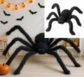 Haarige schwarze riesenspinne 200 cm dekoration mit roten leuchtaugen aus plüsch für halloween und party