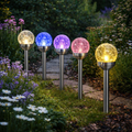 Five bunte led solarkugeln 2in1 aus crackglas mit metallstielen für den außenbereich im 5er set