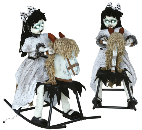 Halloween Mädchen auf Schaukelpferd animiert 70 cm Halloween Fiestas Guirca