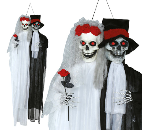Halloween hängendes Skelett-Brautpaar Licht & Sound 185 cm Halloween Fiestas Guirca