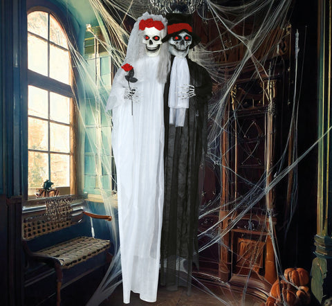 Halloween hängendes Skelett-Brautpaar Licht & Sound 185 cm Halloween Fiestas Guirca