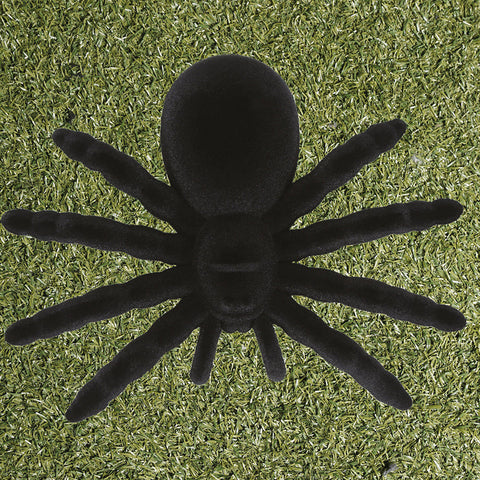 Black kuschelspinne mit langen, flauschigen beinen und rundem körper, deko-spinne 14 cm groß