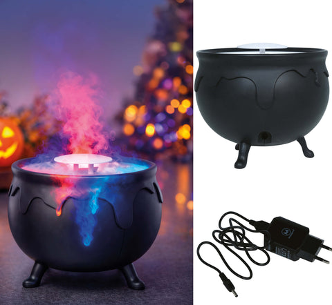 Schwarzer led-kessel aroma diffuser mit raucheffekt und bunten led-lichtern aus kunststoff 14x11 cm