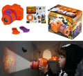 Mini-projektor kamera in orange und lila mit kindgerechtem halloween-design für spielerisches projizieren
