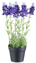 Künstliche lavendel pflanze mit 7 lilafarbenen blüten in einem schwarzen topf 29 cm hoch