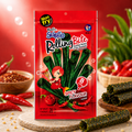 Rote Verpackung mit seleco würzigem geröstetem gerolltem knusprigem Algensnack 24-28 g