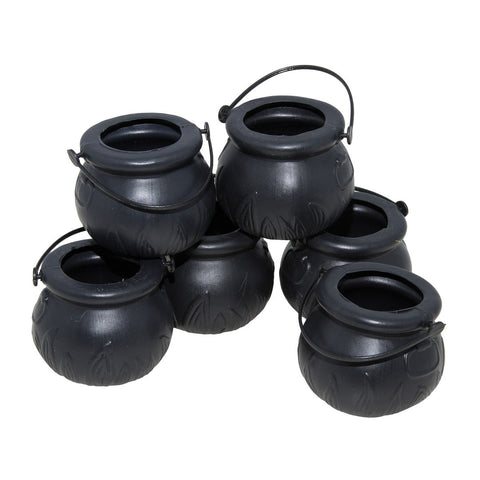Schwarze kunststoff cauldrons mit geprägtem blattmuster und metallgriffen im 6er pack dekoimer