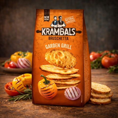 Orange tasche krambals bruschetta garden grill snack cracker in 70 g packung
