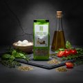 Grüne verpackung italienische kräuter 25g good food mit sichtfenster und getrockneten kräutern innen