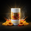 Weiße zylinderförmige dose pommes frites würzmischung 150g von food food mit goldenem pommes und zwiebelringen