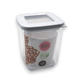 Klare plastik-frischhaltebox easy swift 1l mit grauem deckel transparentem fenster und bohnenmotiv auf der seite