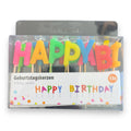 Geburtskerzen happy birthday set mit 13 bunten wachskerzen in lebendigen farben auf holzstab für geburtstagfeier