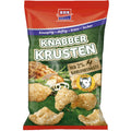 Knabber krusten 50g snack aus schweinebraten in roter und grüner verpackung mit xox marke
