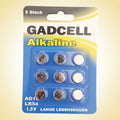 Gadcell alkaline knopfzellen ag10 lr54 1,5v in blauer und gelber blisterverpackung mit 9 stk