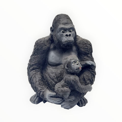 Gartenfigur Gorilla mit Baby 49cm