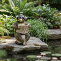Gartenfigur gorilla auf wc 13,5x13,5x21 cm braune harzaffenskulptur mit schwarzer sonnenbrille und silbernen kopfhörern beim lesen