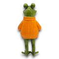 Grüne froschfigur mit orangefarbenem geripptem strickpullover 12,5x11x28 cm