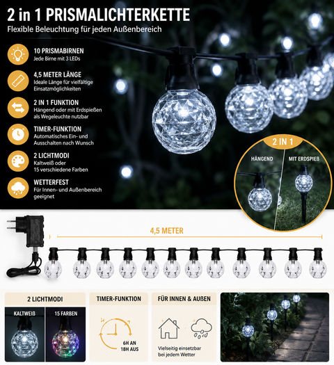 2 in 1 Prismalichterkette 4,5m – Lifestyle Home & Garden
