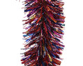 Lametta girlande pvc mit schimmerndem mehrfarbigem metallic tinsel in rot, lila, blau und gold für festliche dekoration