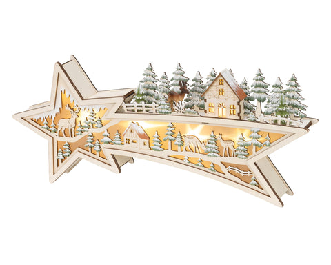LED Szene Holz Sternschnuppe warmweiße LED 5.5x43.5x18cm