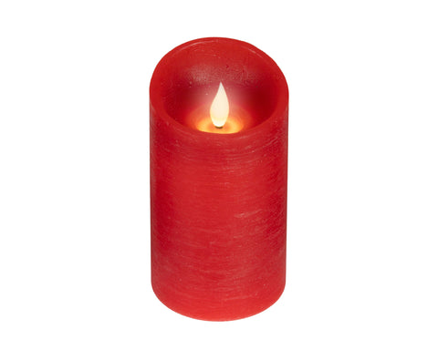 LED Echtwachskerze Flacker-Effekt rot warmweiße LED 7.5x13.5cm