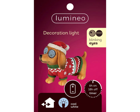 Led dachshund outdoor lampe mit blinkenden blauen augen im weihnachtspullover rot grün 9,5x21x15,5 cm