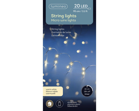 LED Mikro-Lichterkette silber 20 warmweiße LED 95cm