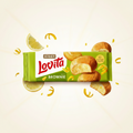 Grün verpackter roshen lovita soft brownie mit zitronengeschmack und glänzender folie mit goldbraunen keksbildern