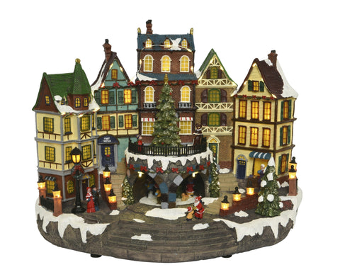LED Szene Holz Winterstadt warmweiße LED 25.5x40x31.5cm