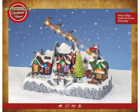 LED Szene Santa über Stadt bunt 32x17x27.5cm