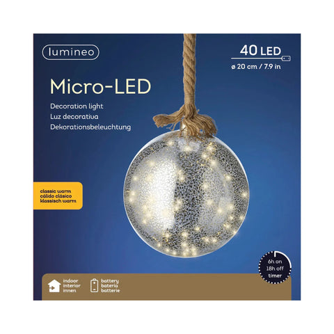 Mikro-LED Glaskugel 40 LED / 20 cm