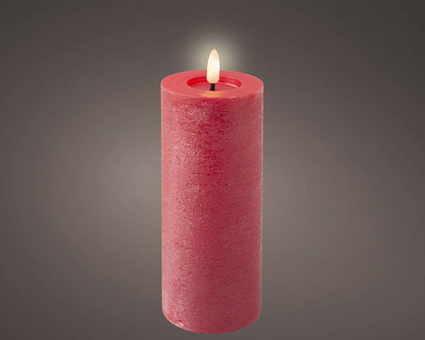 Led kerze wachs in rot mit strukturierter oberfläche und leuchtender flamme für dauerbetrieb indoor