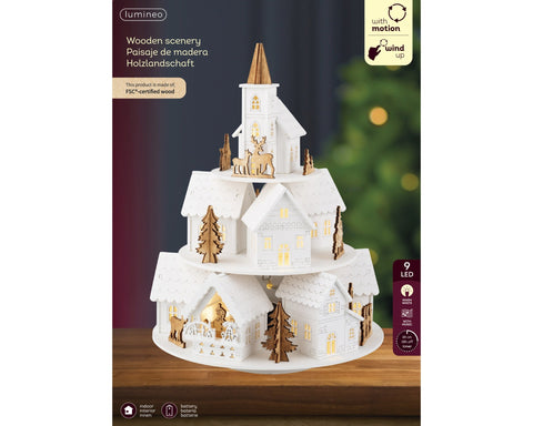 LED Szene Holz mit Rotationseffekt natur warmweiße LED 21x28.5cm