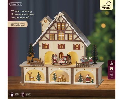 LED Szene Holz Haus mit Bewegung warmweiße LED 10x27x24.3cm