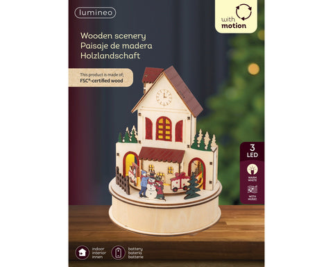 LED Szene Holz Zug Bewegung warmweiße LED 15x20.3cm