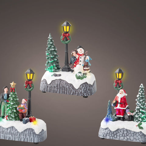 Led szene plastik dauerbetrieb indoor mit drei beleuchteten weihnachtsszenen schneemänner santa lampen
